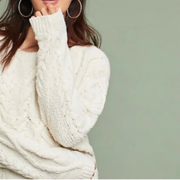 Anthropology sleeping on snow cream plush wool blend cable knit sweater sz small - Picture 4 of 12